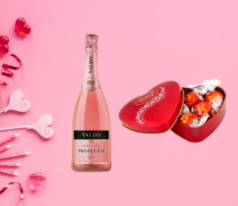 Valdo Marca Oro Rosé Prosecco og Lindor Hjarta með rauðum kúlum